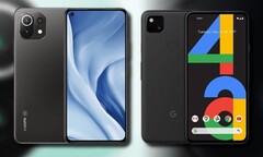 Le Xiaomi Mi 11 Lite 5G (L) a obtenu le même score que le Google Pixel 4a (R) dans les benchmarks de l&#039;appareil photo. (Image source : Xiaomi/Google - édité)