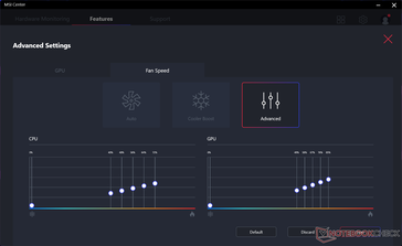 Le mode de performance extrême comporte trois réglages de ventilateur distincts : Auto, Cooler Boost (ou maximum), et Advanced (ou manuel)