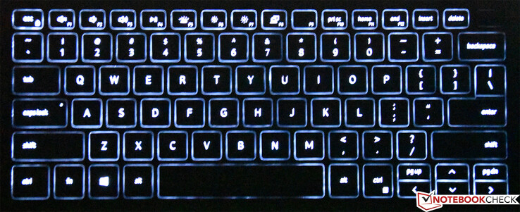 Rétroéclairage du clavier du Dell Inspiron 7390 2-en-1 Black Edition bien distribué et réglable sur deux niveaux.