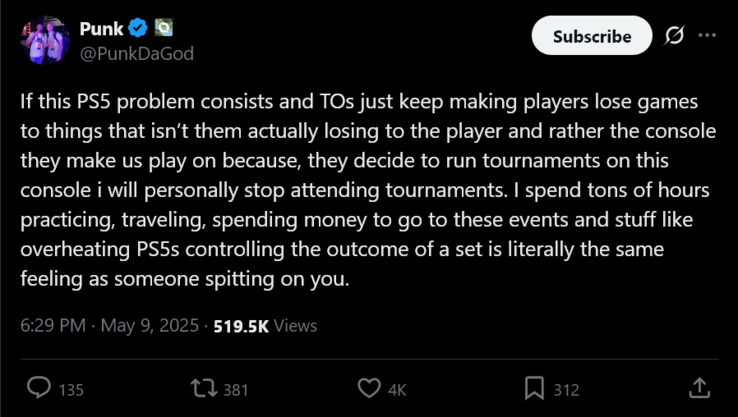 PunkDaGod X post on Evo Japan PS5 overheating (Image source : PunkDaGod X account)