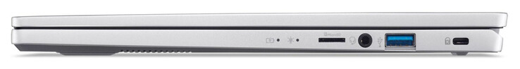 Côté droit : Lecteur de carte microSD, combo audio, USB 3.2 Gen 1 (USB-A), emplacement pour verrou Kensington