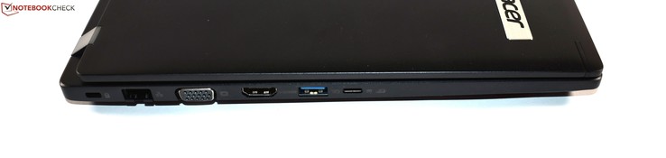 Côté gauche : verrou de sécurité Kensington, Ethernet RJ45, VGA, HDMI, USB A 3.0, USB C 3.1 Gen 1.
