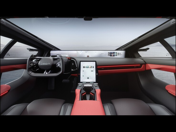 Intérieur avec arceau de sécurité, « Digital Horizon Display » de 48 pouces et écran tactile de 10,4 pouces dans la console centrale.
