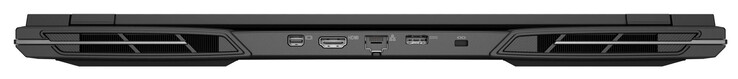 Arrière : Mini DisplayPort 1.4a (G-Sync), HDMI 2.1 (G-Sync), Gigabit Ethernet, connecteur d'alimentation, fente Kensington