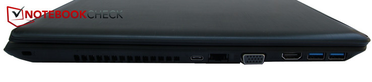 Côté gauche : verrou Kensington, USB type C, LAN, VGA, HDMI? 2 USB 3.0.