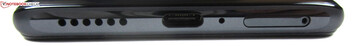 Bas : Haut-parleur, USB-C 2.0, microphone, double slot SIM