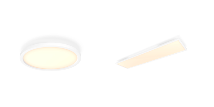 Les panneaux Philips Hue Aurelle Panel Round (à gauche) et Rectangle (à droite). (Source de l'image : Philips Hue)