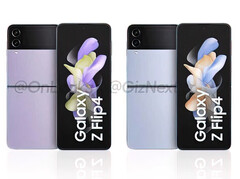 Le Galaxy Z Flip4 sera disponible en 71 combinaisons de couleurs au lancement, dont les deux présentées ici. (Image source : @OnLeaks &amp;amp; GizNext)
