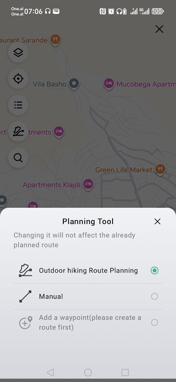 Capture d'écran de la fonction de planification d'itinéraire Amazfit dans l'application Zepp. (Source de l'image : Notebookcheck)