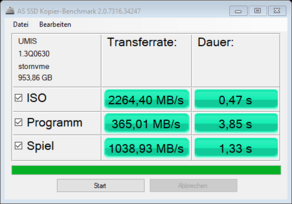 Tests de copie de fichiers AS SSD