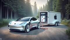 Impression générée par l'IA d'une voiture Apple dotée d'un système de batterie autonome. (Image : Dall-E 3)