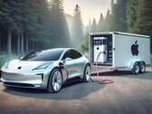 Impression générée par l'IA d'une voiture Apple dotée d'un système de batterie autonome. (Image : Dall-E 3)