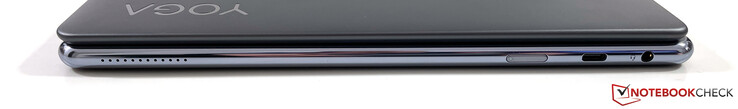 Côté droit : Bouton d'alimentation, USB-C 3.2 Gen. 2 (Power Delivery 3.0, DisplayPort-ALT mode 1.4), prise stéréo 3,5 mm