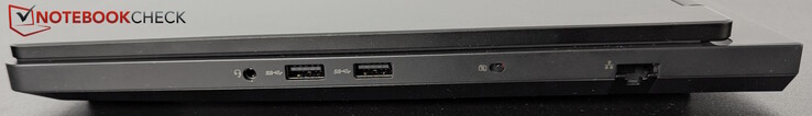 À droite : prise casque, 2x USB-A (5 Gbps), obturateur de webcam, LAN