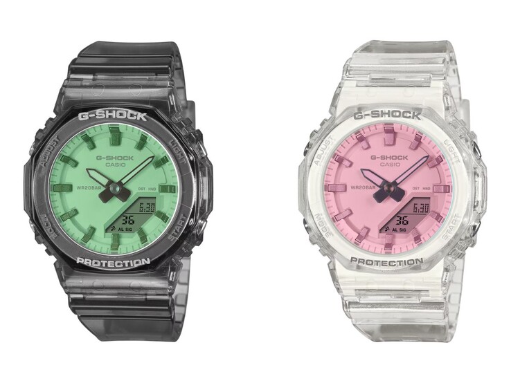 Les montres Casio G-Shock GMA-P2100SR-1A (à gauche) et GMA-P2100SR-7A (à droite)