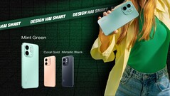 L'Infinix Smart 9 HD est disponible dans les coloris Coral Gold, Metallic Black, Neo Titanium et Mint Green (Image source : Infinix)