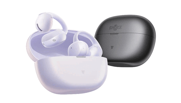 Les écouteurs Shokz OpenDots Air sont disponibles en violet et en noir.