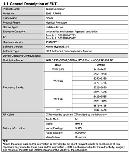 La certification révèle des détails sur le Xiaomi Pad 8 Pro. (Source de l'image : Certification FCC)