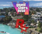 Carte de GTA 6 montrée avec le logo de Rockstar Games (Source de l'image : Rockstar Games, Rockstar Games YouTube avec modifications)