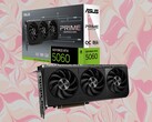 La Asus Prime GeForce RTX 5060 est un modèle overclocké avec une horloge de 2 595 MHz. (Source de l'image : Asus, Unsplash, édité)