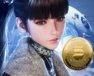 Eve, personnage de Stellar Blade, à côté de la crypto-monnaie (Image source : Shift Up, Amazon avec modifications)