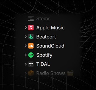 Encadré noir avec les logos des services de streaming disponibles dans Serato