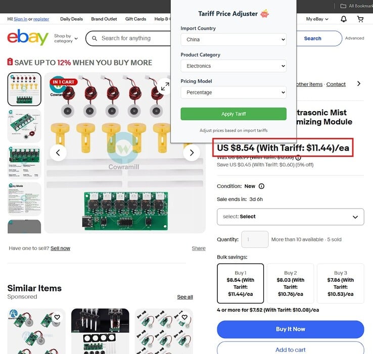 Ajusteur de prix tarifaire en action sur eBay