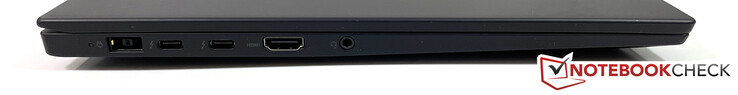 Côté gauche : Alimentation (SlimTip), 2x Thunderbolt 3 avec USB-C (USB 3.1 Gen.2, DisplayPort), HDMI 2.0, 3,5 mm stéréo