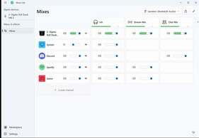 Sources (matériel/logiciel) à gauche, assignées à des mélanges à droite