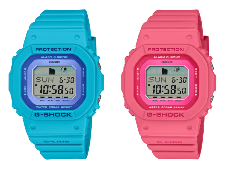 Les montres de surf Casio GLX-S5610-2 (à gauche) et GLX-S5610-4 (à droite). (Source de l'image : Casio)