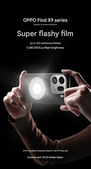 L'accessoire d'éclairage d'appoint est fixé sur un téléphone Find X9 (Image source : Oppo - machine translated)
