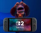 Un Donkey Kong exaspéré se tient derrière la console Switch 2 (Image source : Nintendo of America with edits)