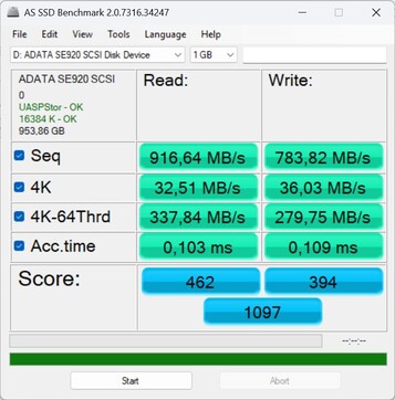 Vérification des performances avec l'ADATA SE920 via USB-C