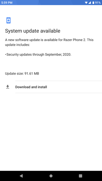 Le Razer Phone 2 a peut-être reçu les correctifs de sécurité de septembre 2020, mais il reste sur Android 9.0 Pie. (Source de l'image : r/razerphone)