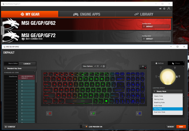 Le logiciel SteelSeries Engine 3 permet de paramétrer les touches et de gérer différents effets sur le clavier RGB.