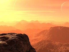 Illustration d'artiste montrant un paysage sur une exoplanète.