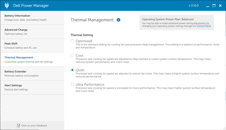 Paramètres de gestion thermique Dell Power Manager