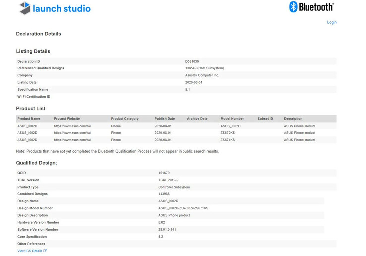 L'ASUS_I002D sur la base de données Bluetooth SIG. (Source : Bluetooth SIG via MySmartPrice)