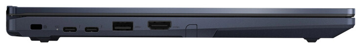 À gauche : port de verrouillage de câble, 2x Thunderbolt 4 (USB-C ; PowerDelivery, DisplayPort), USB 3.2 Gen 1 (Type A), HDMI, emplacement pour stylo numérique