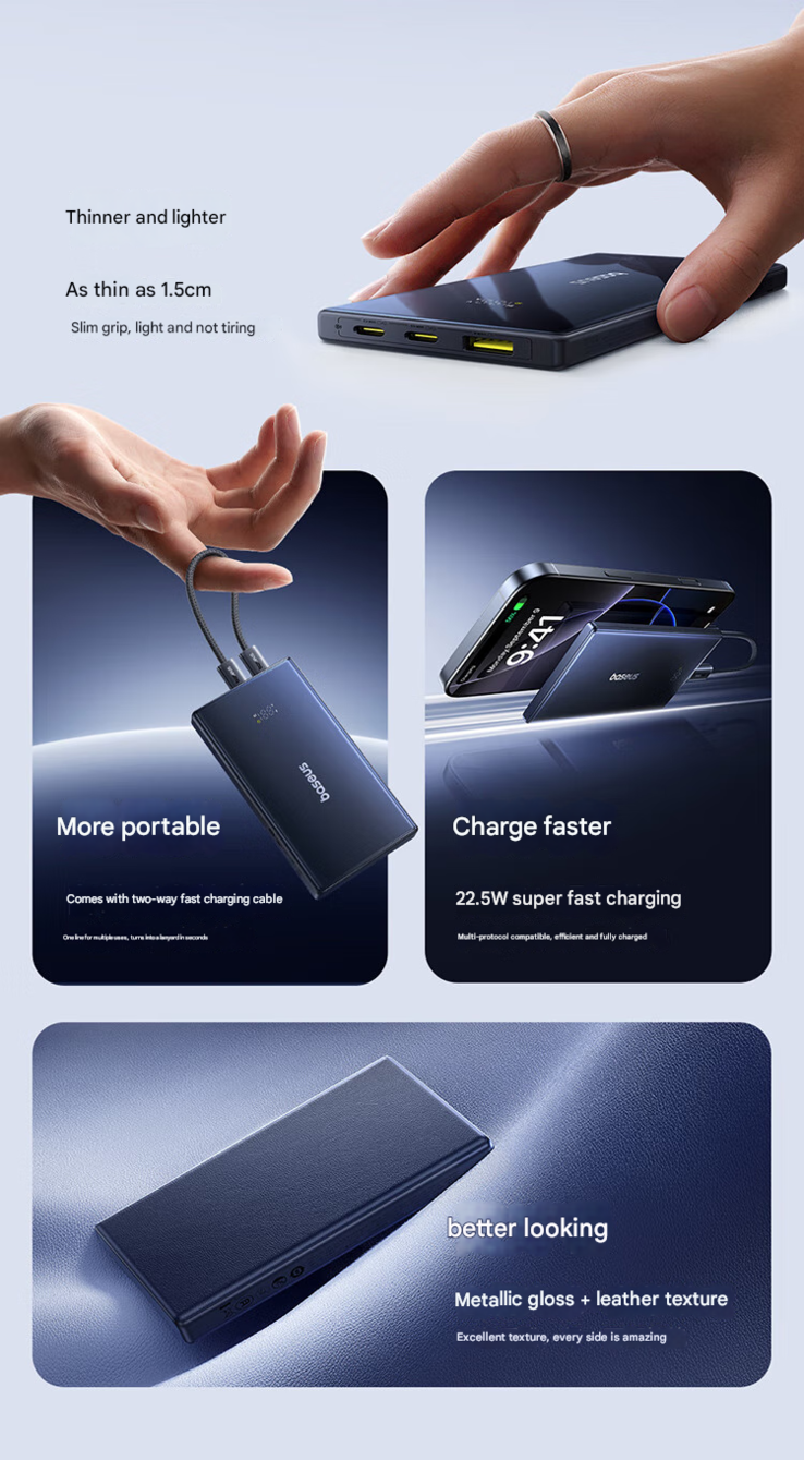 Principales caractéristiques du power bank (Image source : Baseus - machine translated)