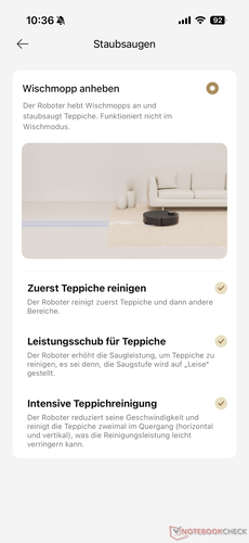 Réglages pour le nettoyage des tapis