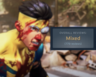 Une capture d'écran en cours de jeu avec la note "mitigée" de Steam superposée.