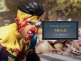 Une capture d'écran en cours de jeu avec la note "mitigée" de Steam superposée.
