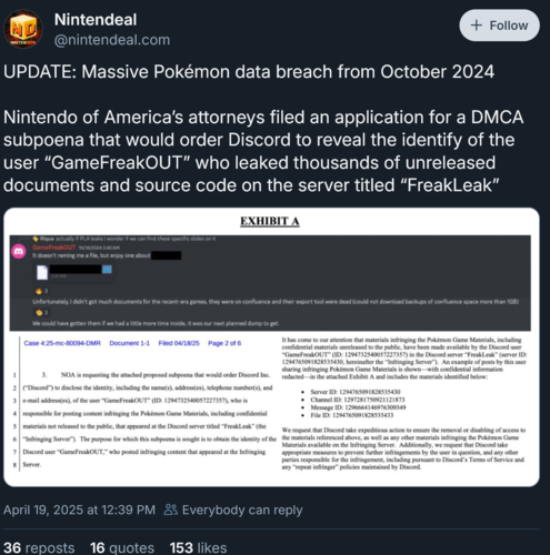 Nintendeal Bluesky post on Nintendo Teraleak subpoena (Image source : screenshot, Nintendeal Bluesky account)