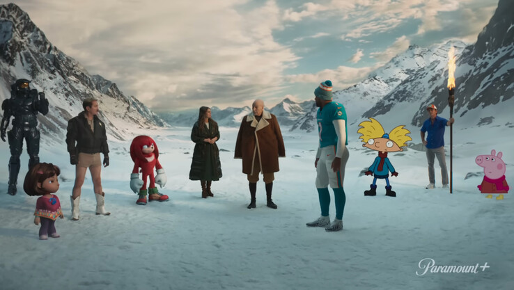 Paramount+ a fait tourner les têtes avec la publicité du Super Bowl du mois dernier qui voyait Jean-Luc Picard côtoyer Peppa Pig, et Master Chief avec Knuckles - mais c'est beaucoup d'argent dépensé pour dire "regardez tout ce que nous avons". (Image : Paramount+)