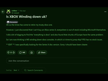 Xbox Series X UK availability Reddit post (Image source : Xbox subreddit)