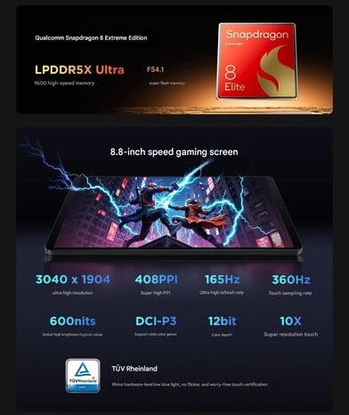 SoC, RAM, stockage et détails de l'écran du Lenovo Legion Y700 4ème génération (Image source : Lenovo - machine translated)