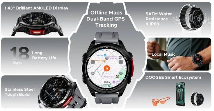 La smartwatch offre un large éventail de fonctionnalités (Source de l'image : Doogee)