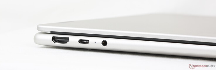 À gauche : HDMI (4K 60 Hz), USB-C (10 Gbps) avec DisplayPort 2.1 + Power Delivery, casque 3,5 mm