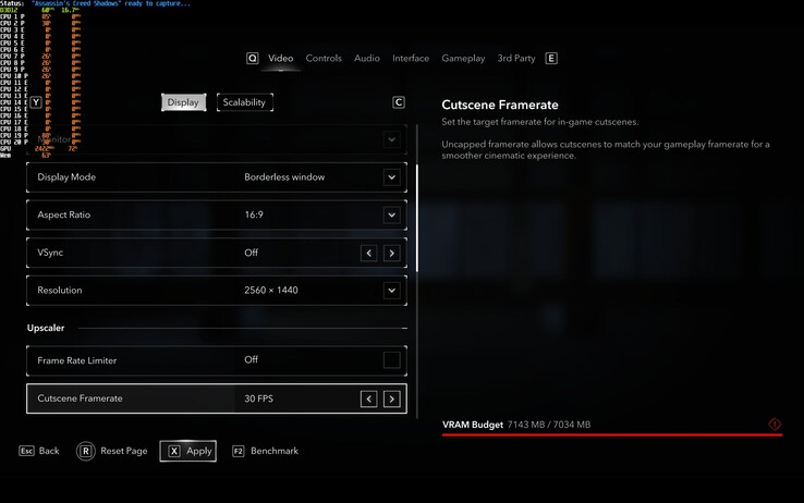 Débordement de VRAM dans Assassins Creed : Shadows en 1440p Ultra - mais sans aucune limitation de jeu jusqu'à présent